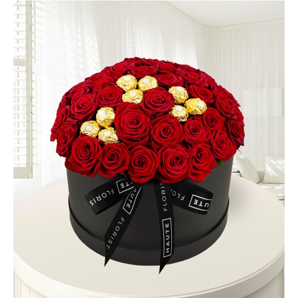 Ferrero Rose Hat Box - Red Roses - Luxury Roses - Luxury Red Roses - Flowers in a Hat Box - Luxury Flowers – Luxury Valentine’s Flowers