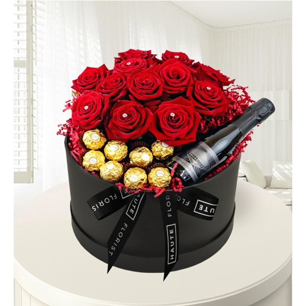 Grand Roses and Prosecco - Luxury Red Roses - Roses in a Hat Box - Luxury Valentine's Flowers - Luxury Flower Delivery