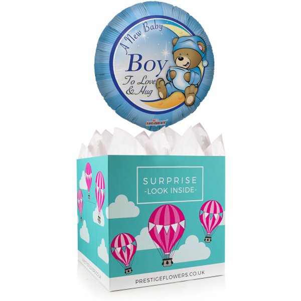 Welcome Baby Boy - Balloon in a Box Gifts - New Baby Boy Balloons - Balloon Gifts - Balloon Gift Delivery
