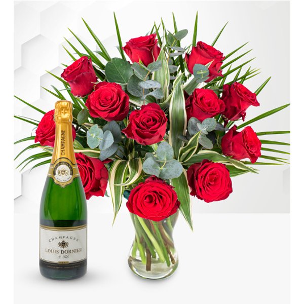 12 Red Roses with Champagne